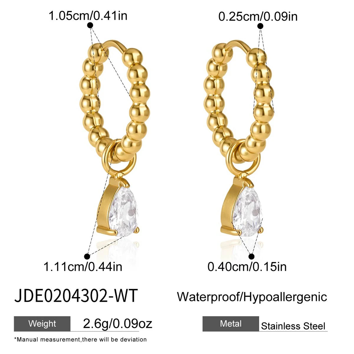 KIKA 3 Pcs/Set Elegant Zircon Earrings PVD Plated Stainless Steel 316L