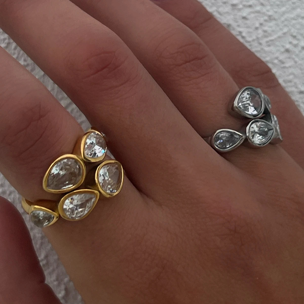 KIKA Waterproof Luxury Shiny Cubic Zirconia Exquisite Stainless Steel 316L Chic Open Ring Adjustable