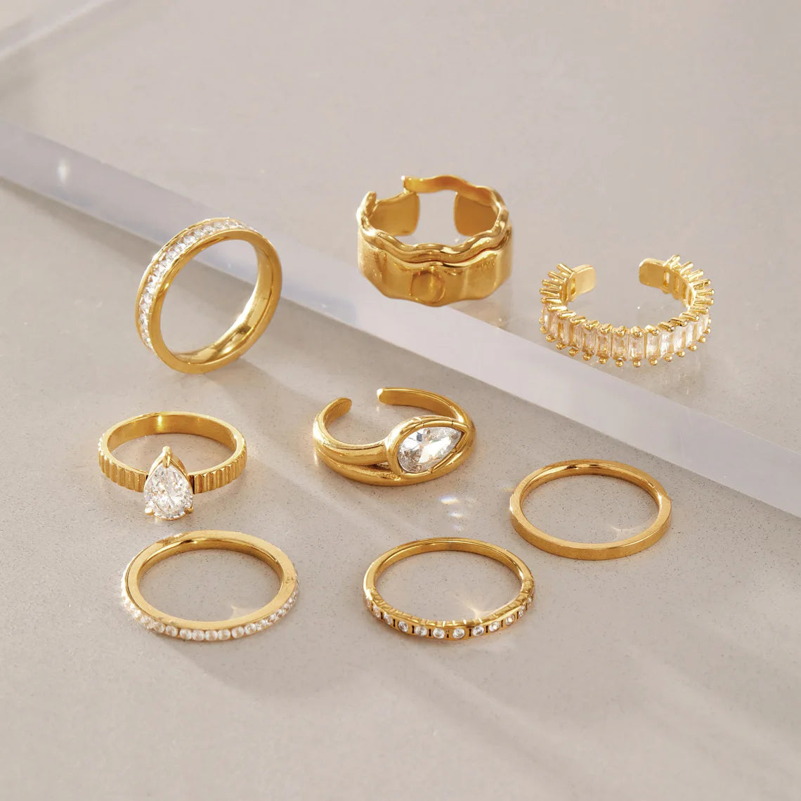 KIKA Delicate Geometric Zircon Rings Gold PVD Plated Stainless Steel 316L