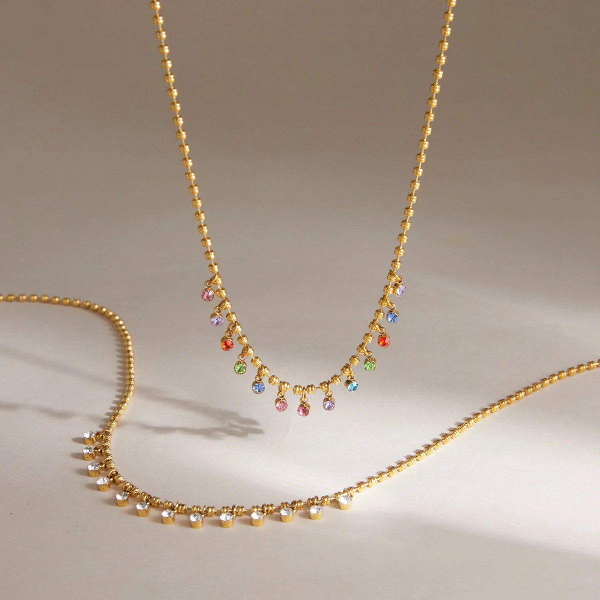 Kika Multicolor Round Zircon Pendant Necklace 18K Gold PVDPlated Stainless Steel 316L
