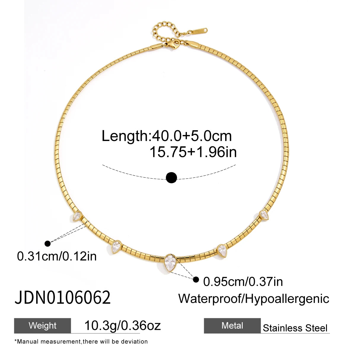 Kika Water Drop Zircon Pendant Necklace 18K Gold PVD Plated Stainless Steel 316L