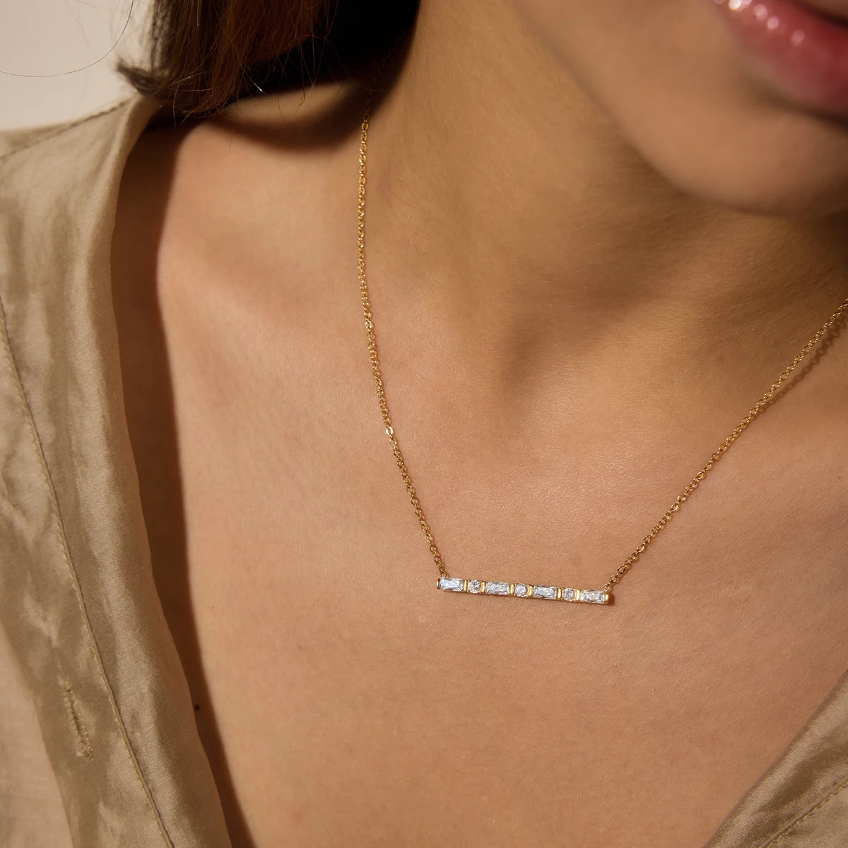 KIKA Minimalist Zircon Pendant Necklace PVD Plated Stainless Steel 316L