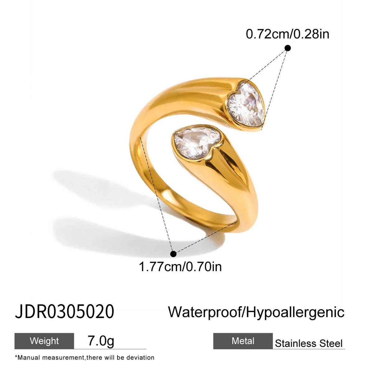 KIKA Minimalist 18K Gold Color PVD Plated Stainless Steel 316L White Heart Shaped Zircon Ring Star Stackable