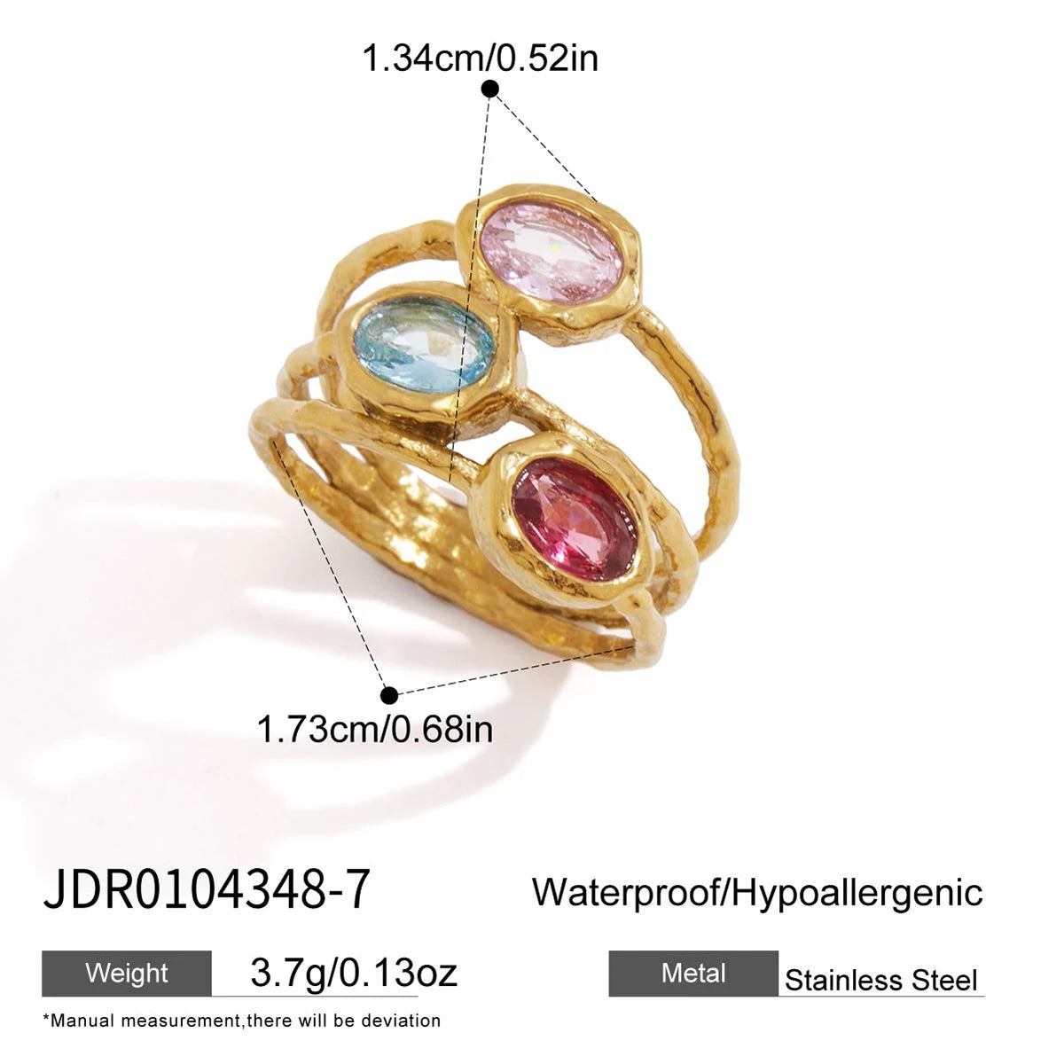 KIKA Multicolor Geometric Zircon Rings  PVD Plated Stainless Steel 316L