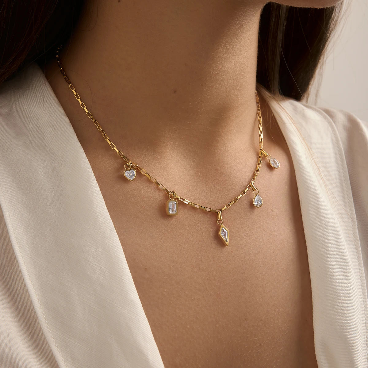 Kika Geometric Zircon Pendant Necklace Minimalist 18K Gold PVD Plated Stainless Steel Necklace 316L
