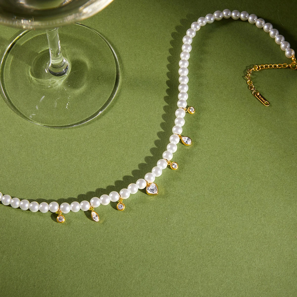Delicate Heart Waterdrop Zircons Pendant With Imitation Pearls