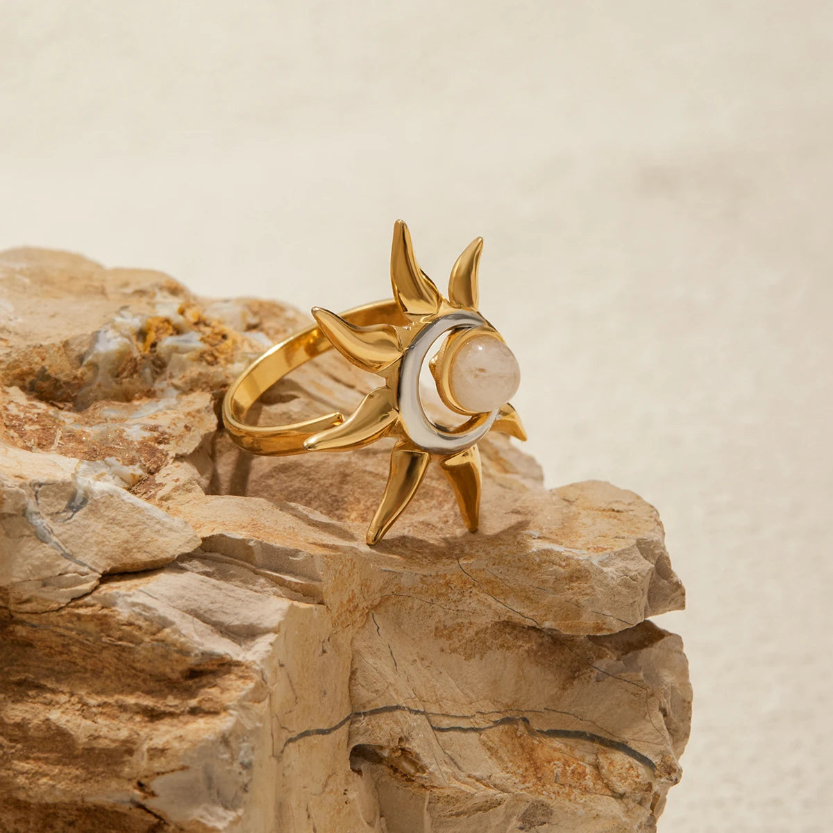 Two-Tone Moonstone Sun Ring