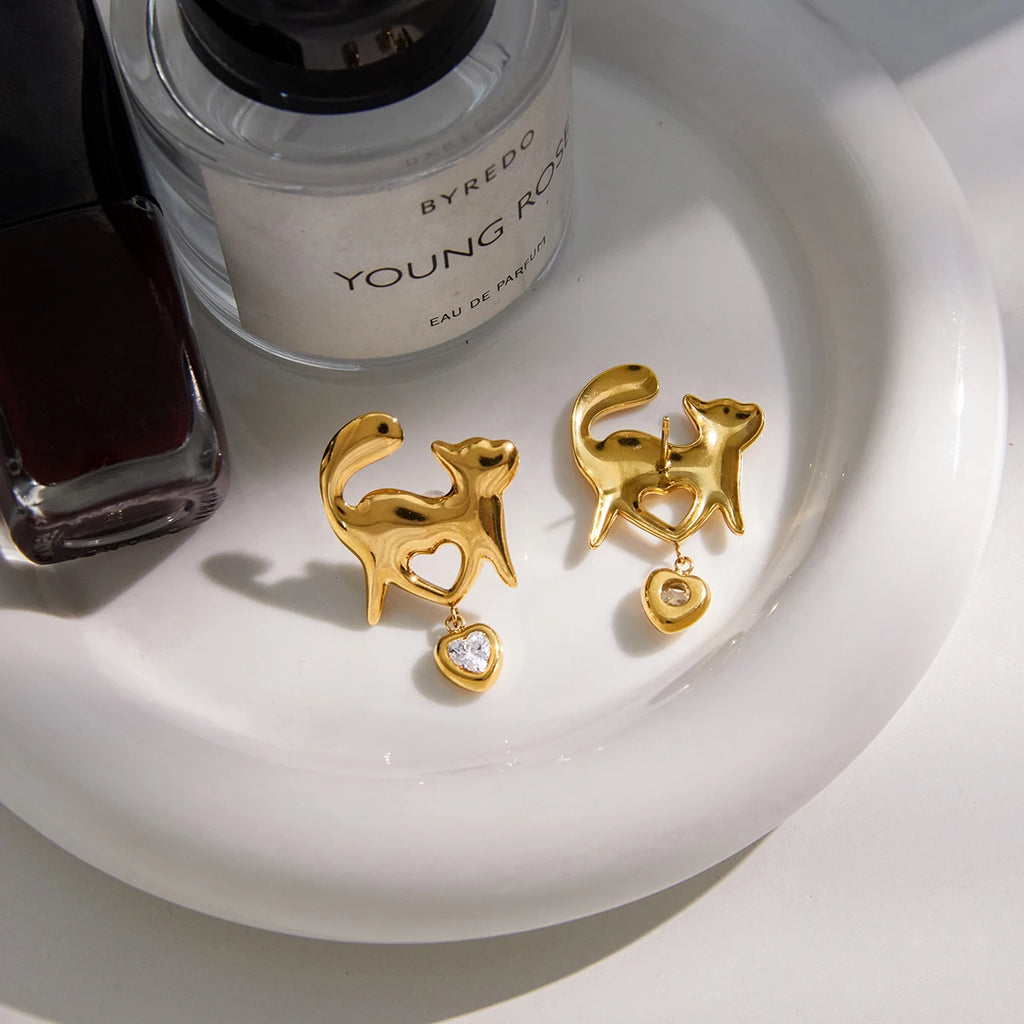 Classic Hollowed Out Heart-Shaped Cat Earrings