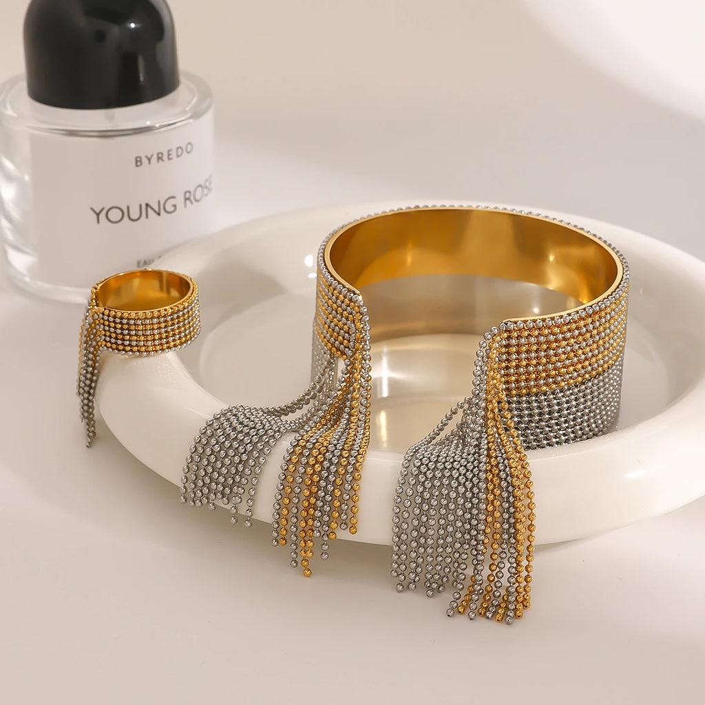 KKA Personality Tassel Cuff Bracelet Bangle Gold And Silver Color Blocked Chain Bracelet Women's