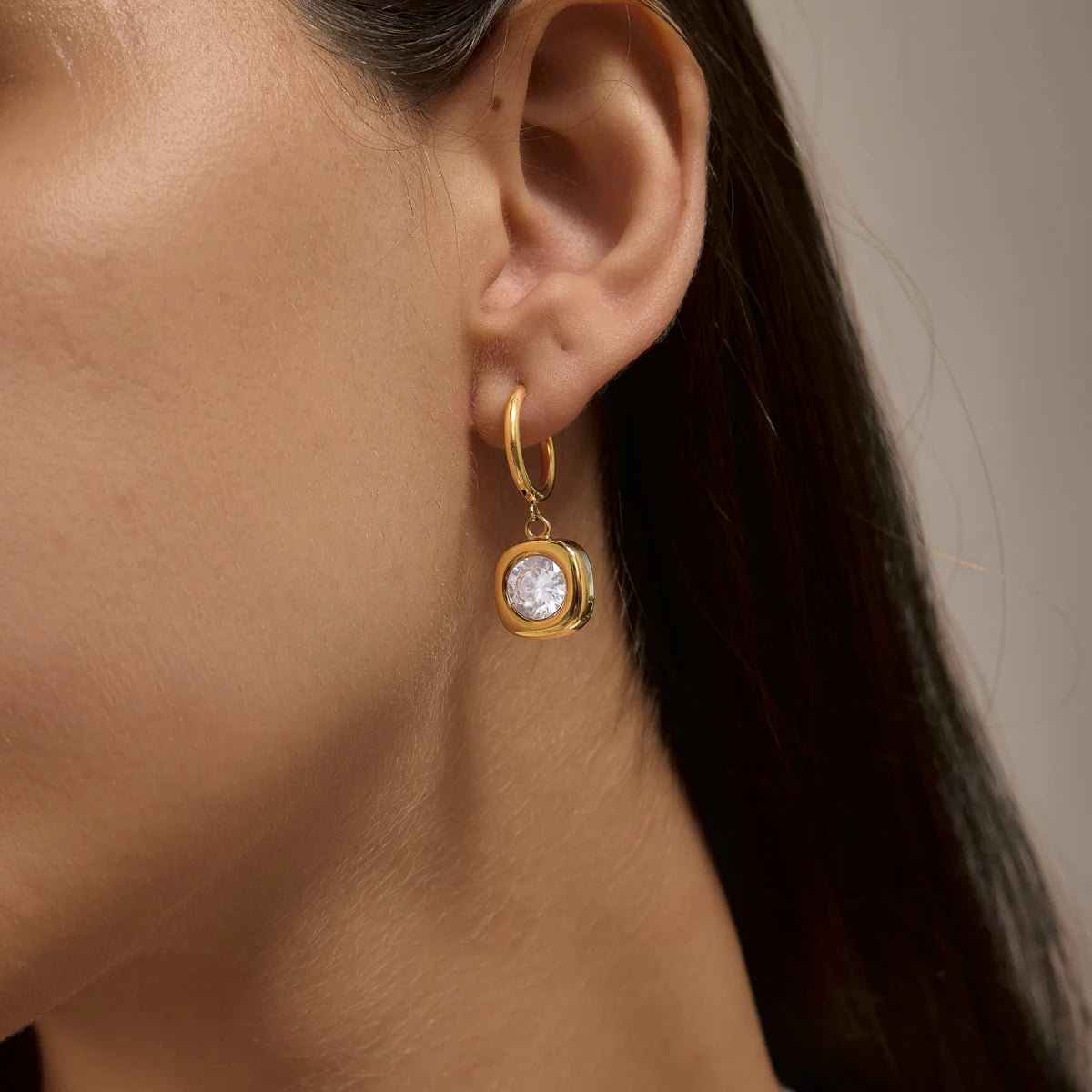 Kika Geometric Zircon Drop Earrings Minimalist 18K Gold PVD Plated Stainless Steel 316L