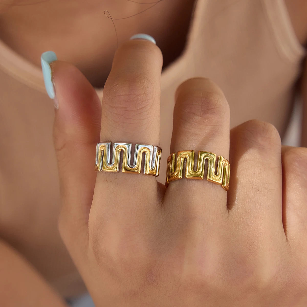 KIKA Minimalist Wave Shape Open Rings PVD Plated Stainless Steel 316L