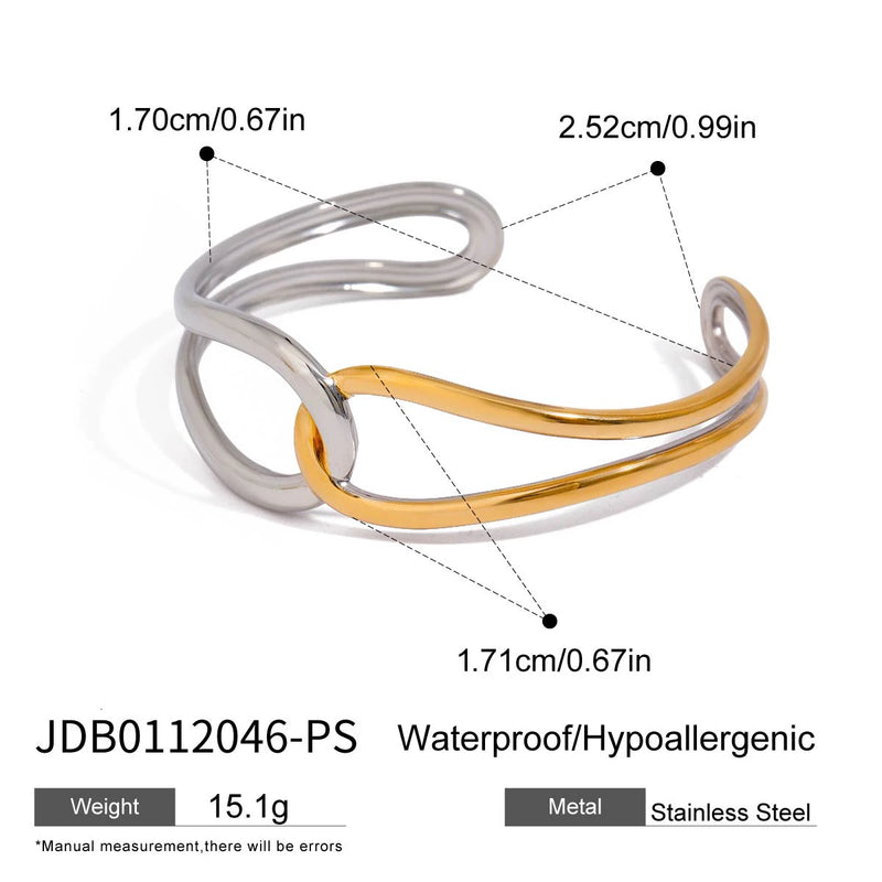 KIKA Minimalist 18K Gold Color Plated Stainless Steel Two tone Bracelet with Twisted Lines and Knots Hollow Bracelet Women's J