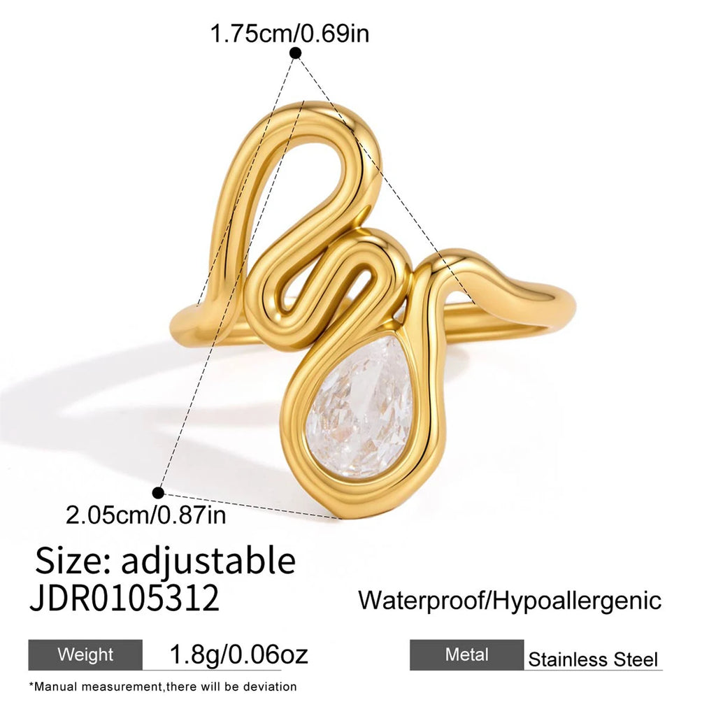 KIKA Delicate Zircon Geometric Open Rings 18K Gold PVD Plated Stainless Steel 316L