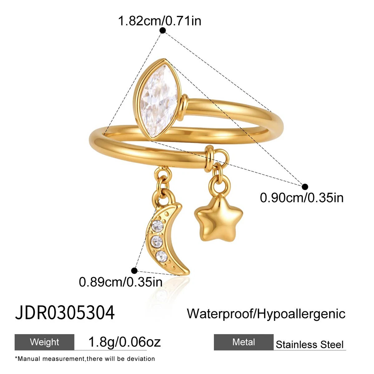 KIKA Delicate Zircon Rings PVD 18K Gold Plated Stainless Steel 316L