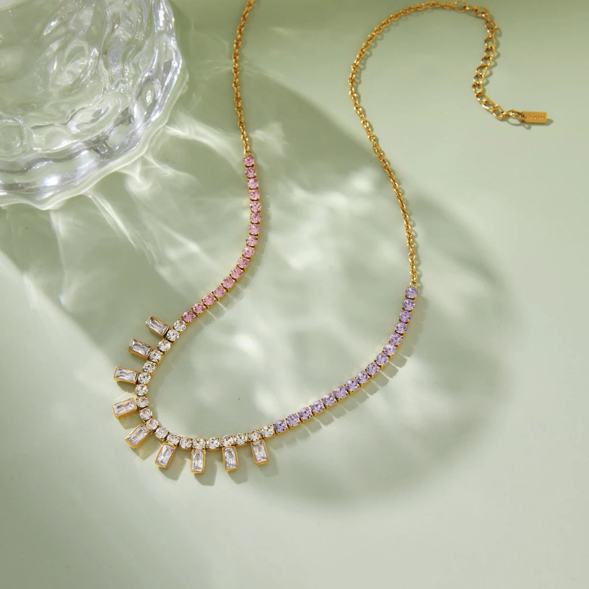 Kika Delicate Square Colorful Zircons Chain Necklace
