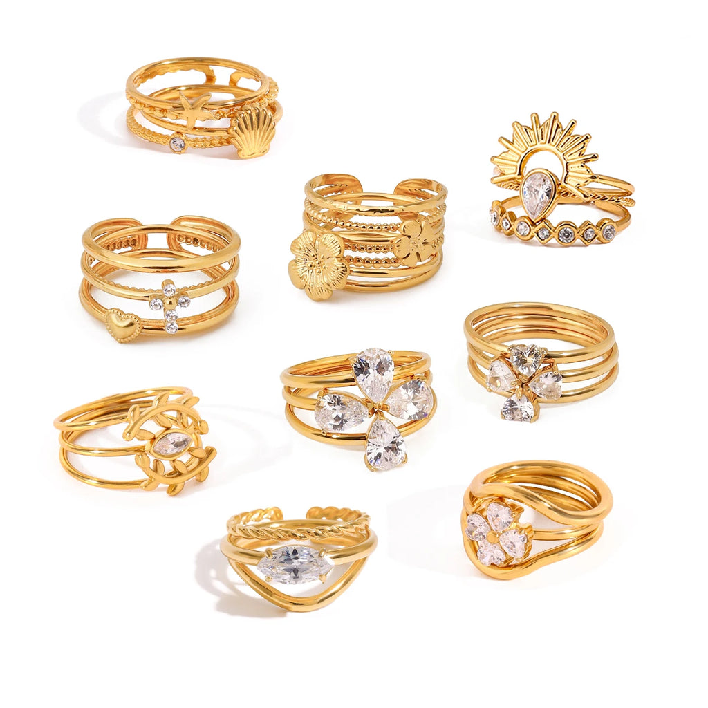 Kika Minimalist Zircon Ribbed Flower Stackable Ring