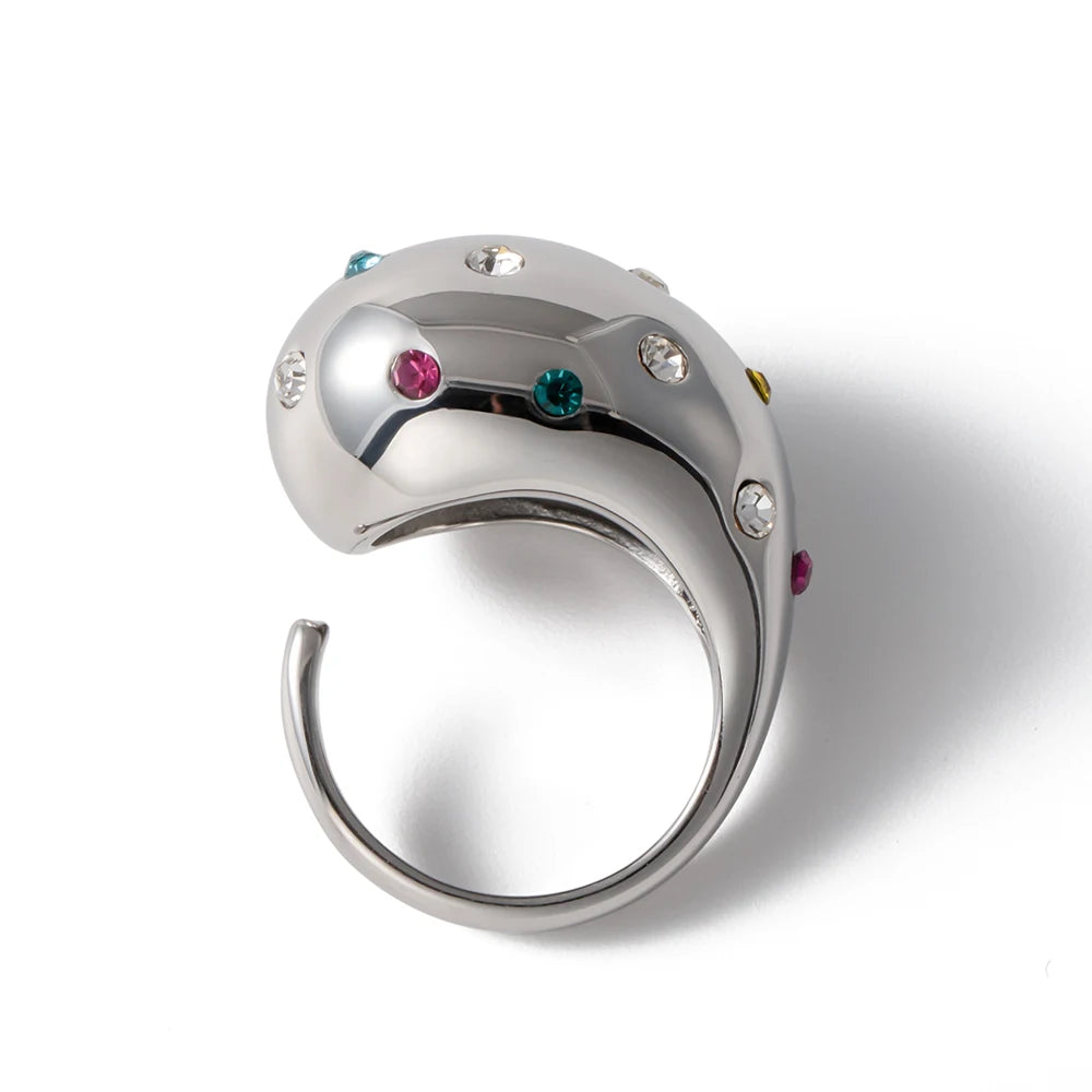 Kika Stainless Steel Half Empty Chunky Exclusive Ring 18K PVD Plated Waterproof Texture Personalized Statement Jewelry Women