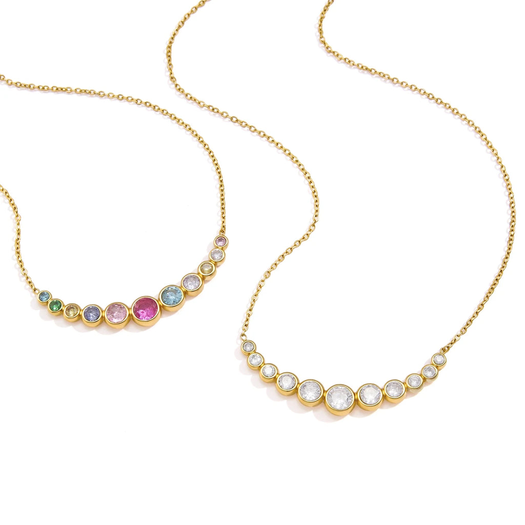 Kika Delicate Colored Circular Zircons Gradient Smiling Face Necklace
