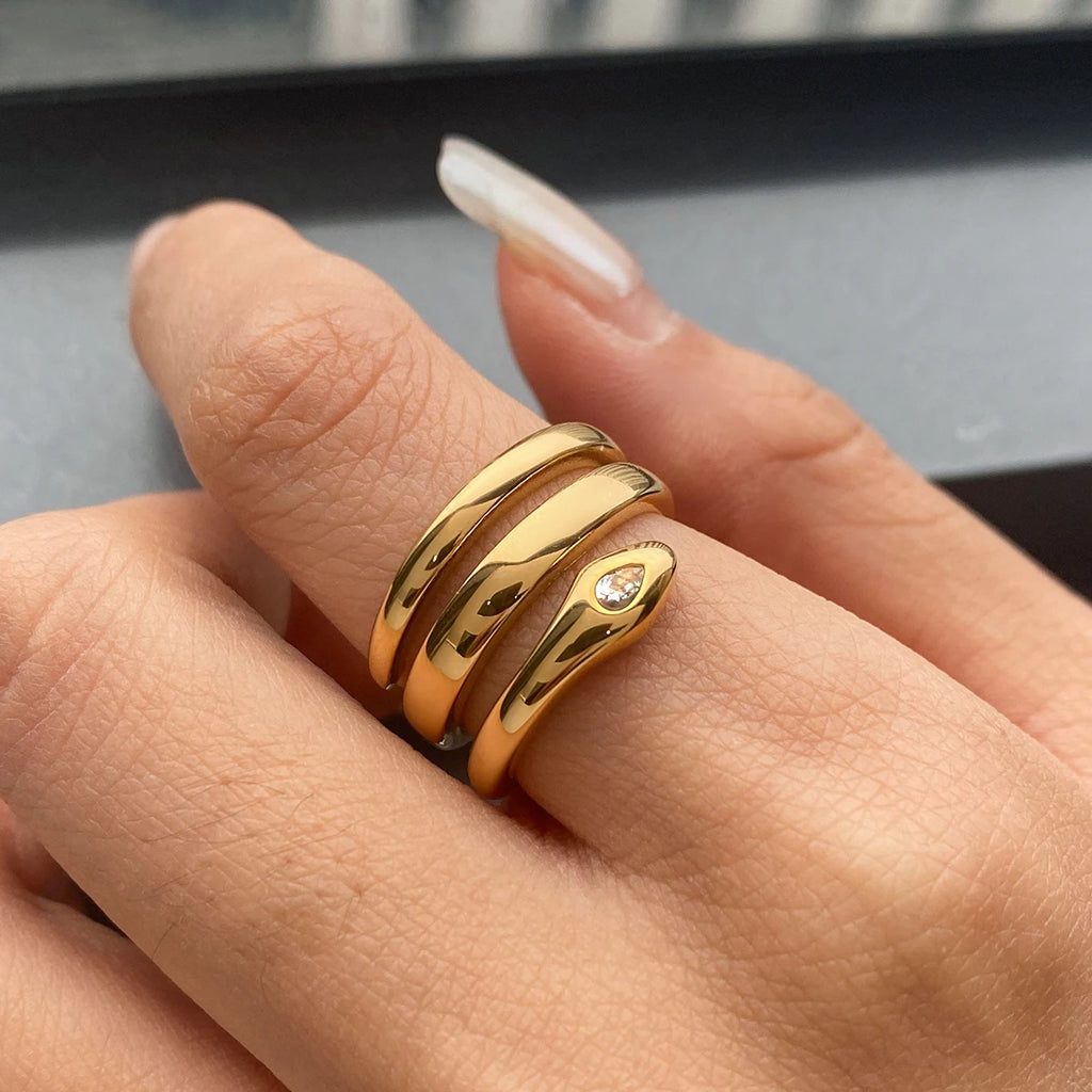 KIKA Fashion Classic Zircon Snake Ring Stainless Steel 316L