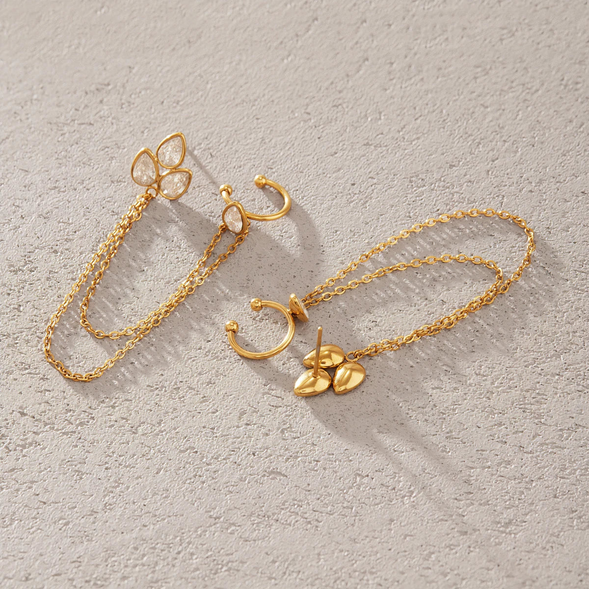 Kika Water Drop Zircon Chain Tassel Earrings 18K Gold PVD Plated Stainless Steel