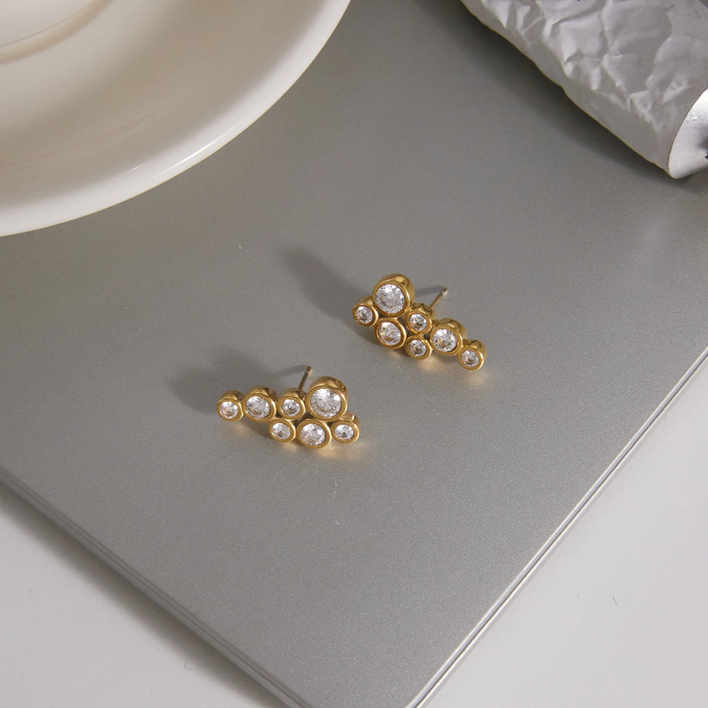 Kika Round Zircon Geometric Stud Earrings Gold PVD Plated Stainless Steel 316L