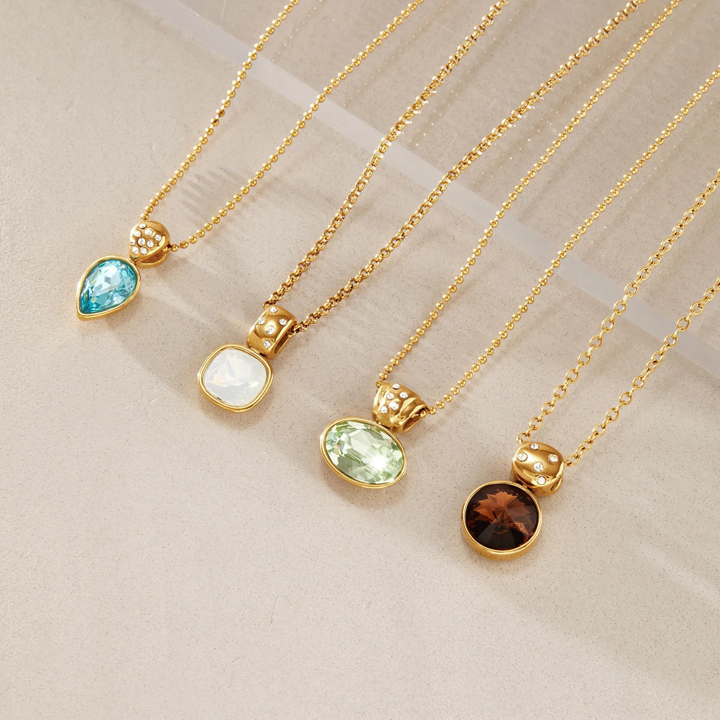 KIKA Elegant Multicolor Geometric Crystal Pendant Necklace PVD 18K Gold Plated Stainless Steel 316L