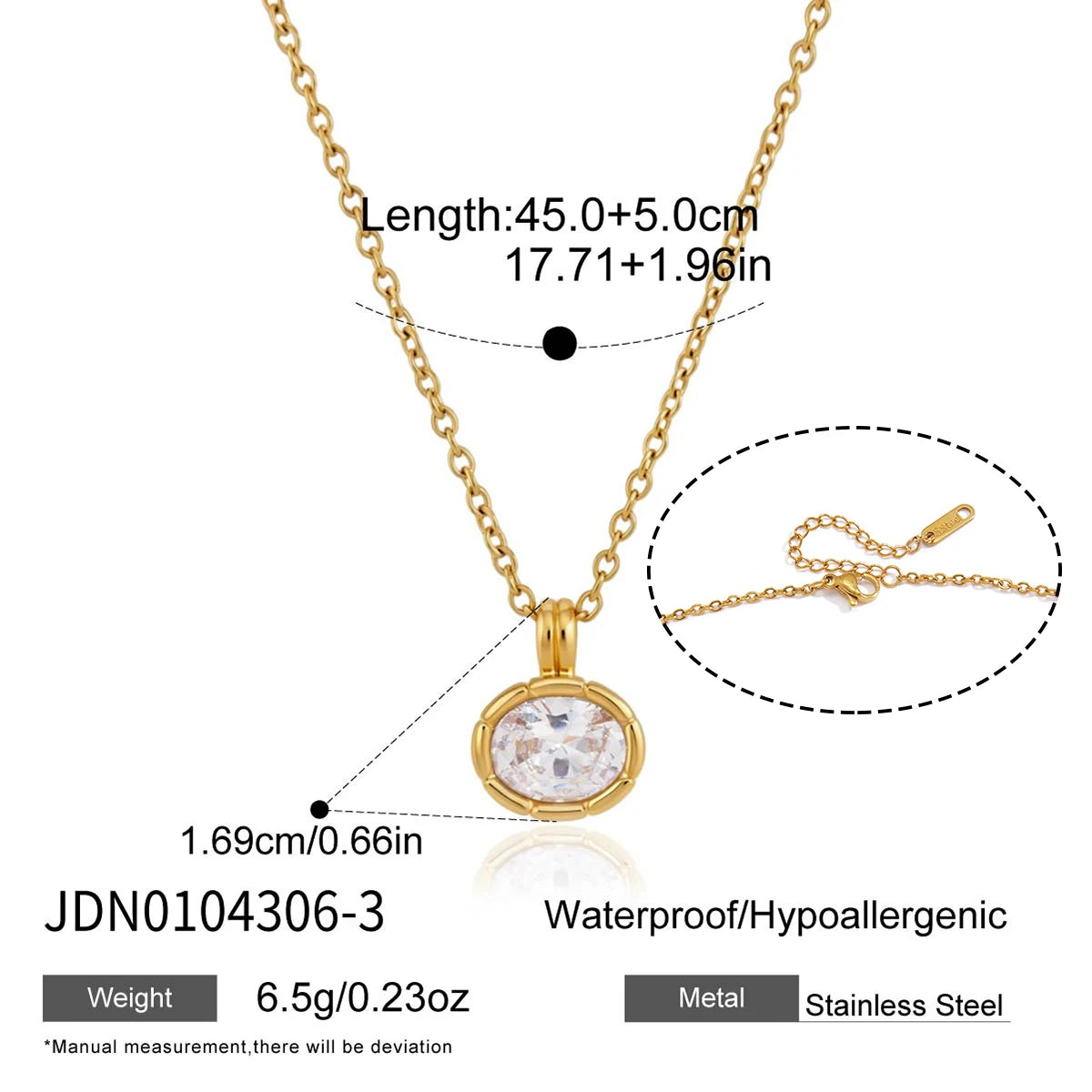 Kika Geometric Zircon Pendant Necklace For Women Minimalist 18K Gold PVD Plated Stainless Steel 316L