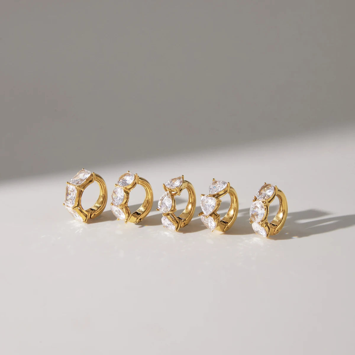 KIK Geometric Zircon Elastic Non-piercing Ear Clips  18K Gold Plated PVD  Stainless Steel316L