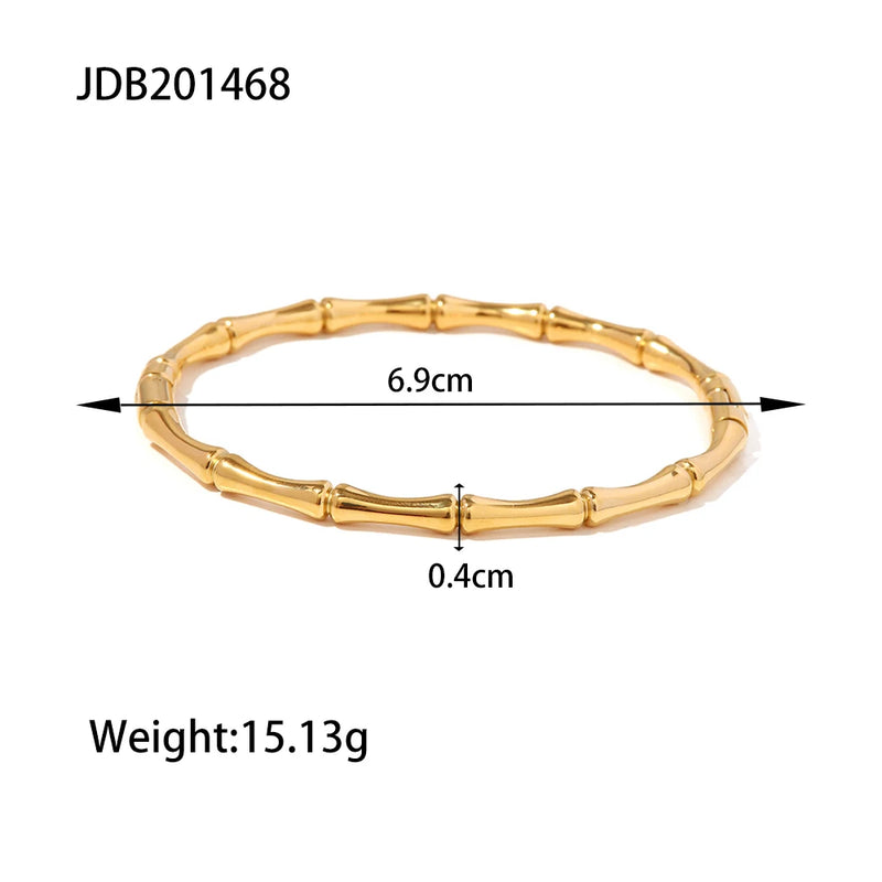 KIKA Minimalist 18k Gold Plated Stainless Steel Bracelets Jewelry Waterproof Bamboo Bangles Gift for Her Jewelry
