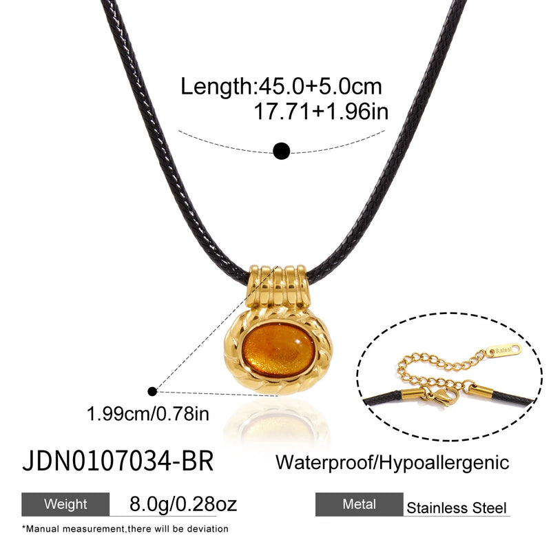 KIKA Vintage Egg-shaped Resin Pendant Necklace For Women Black Color Rope Chain Necklace Stainless Steel 316L Fashion Jewelry Gift