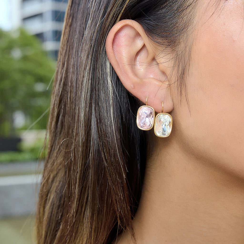 KIKA Elegant White Pink Crystal Clip Earrings PVD  Plated Stainless Steel 316L