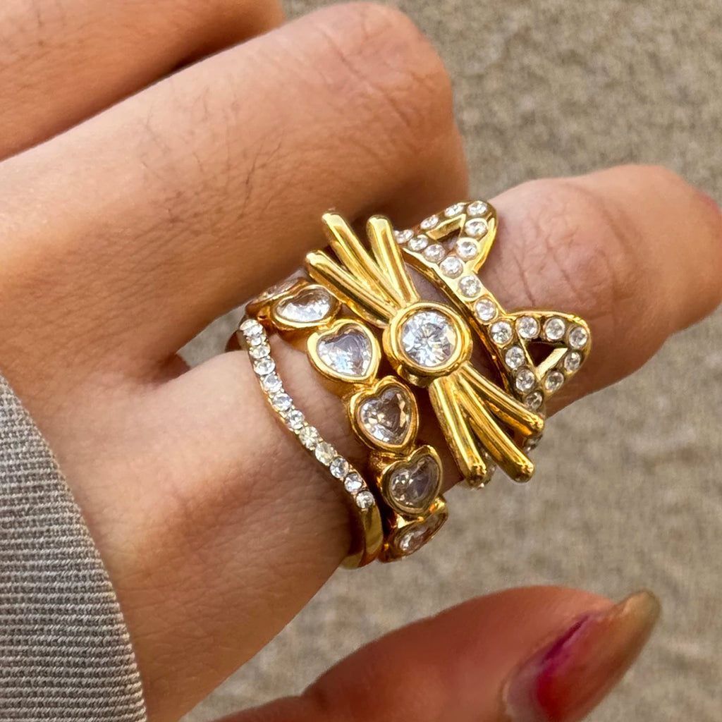 White Rhinestone Cat Open Ring For