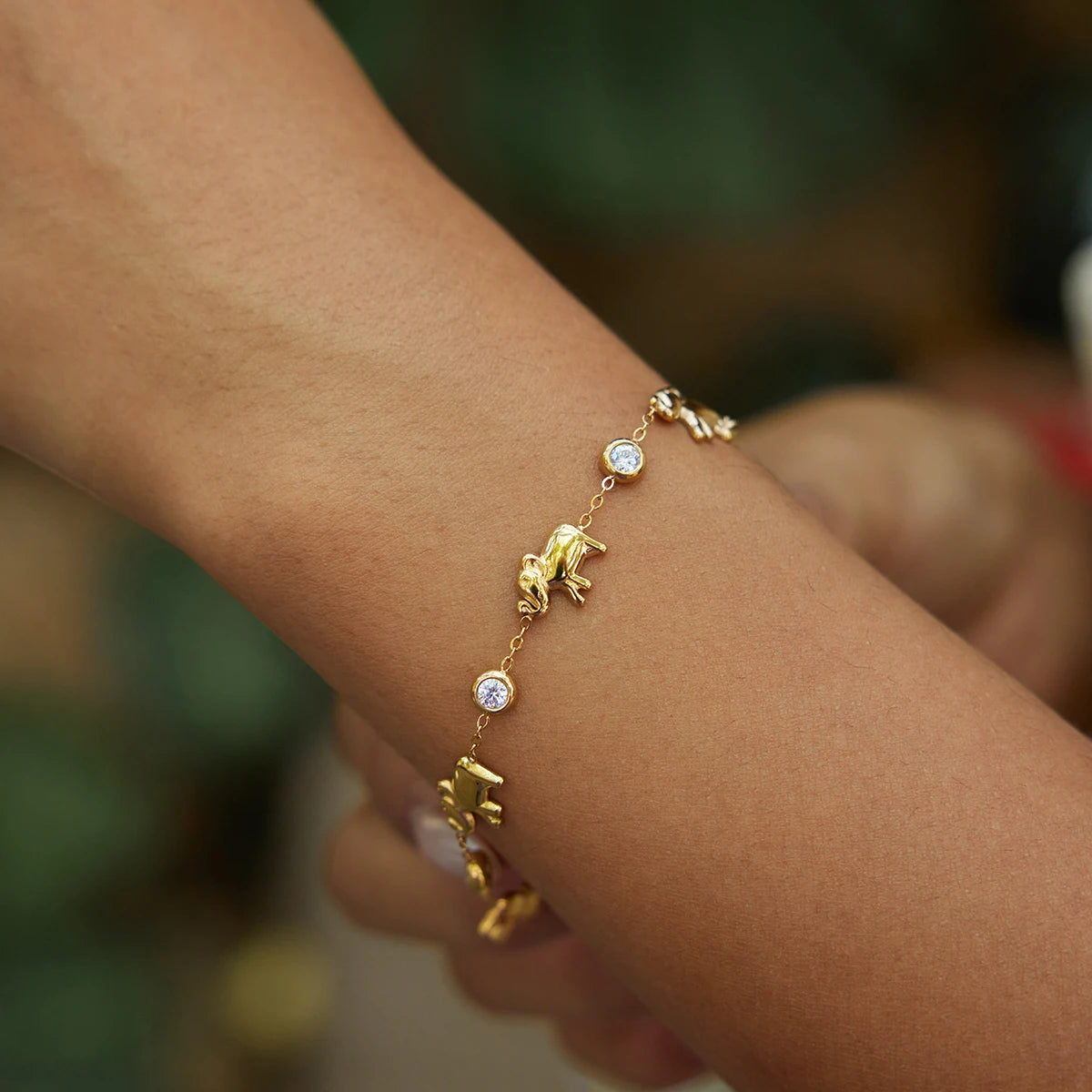 KIKA Vintage White Zircon Elephant Animal Bracelet 18K Stainless Steel 316L  Gold Color Stackable Chain Bracelet