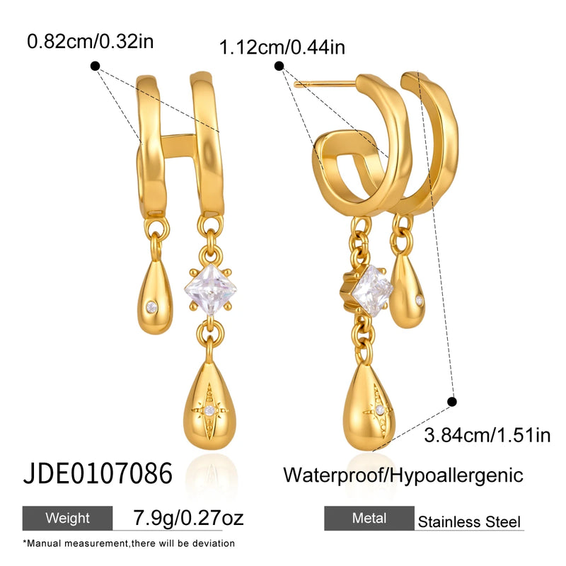 KIKA Square Zircon Water Drop Earrings For Women Minimalist 18K Gold PVD Plated Stainless Steel Earrings Fashion Jewelry Gift