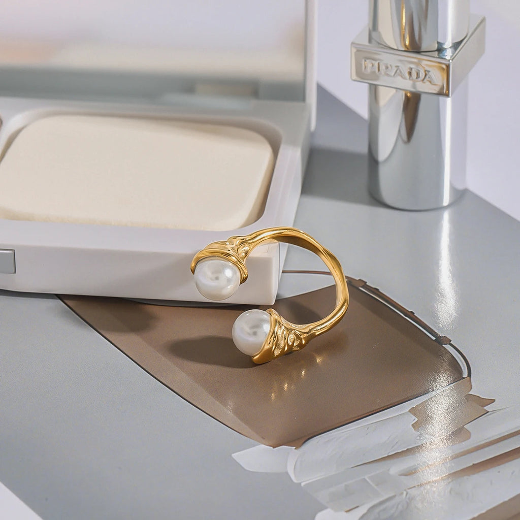 Kika Minimalist 18K Gold Color Plated Stainless Steel Pearl Ring
