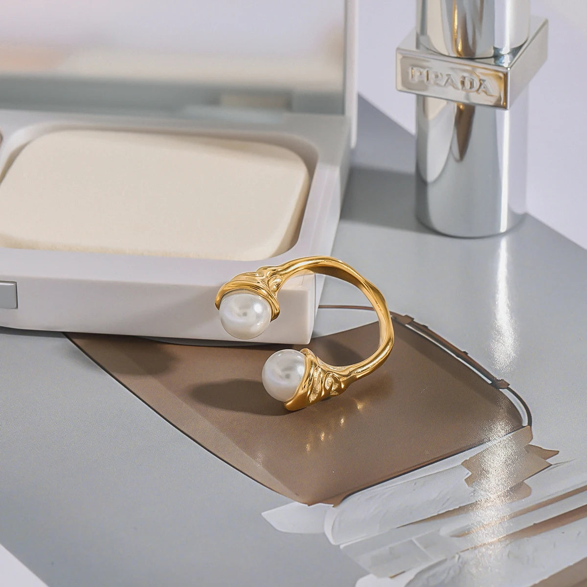 Kika Minimalist 18K Gold Color Plated Stainless Steel Pearl Ring