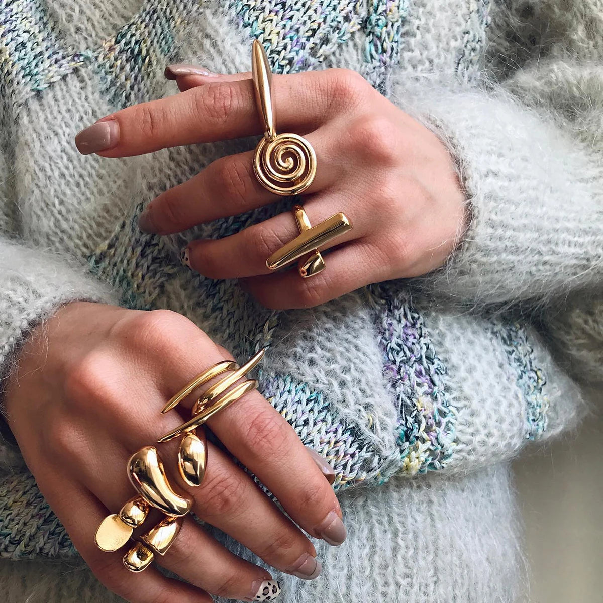 Kika Luxury Natural Shell Stainless Steel Geometric Open Ring Gold Color 18K PVD Plated High Quality France Finger Jewelry