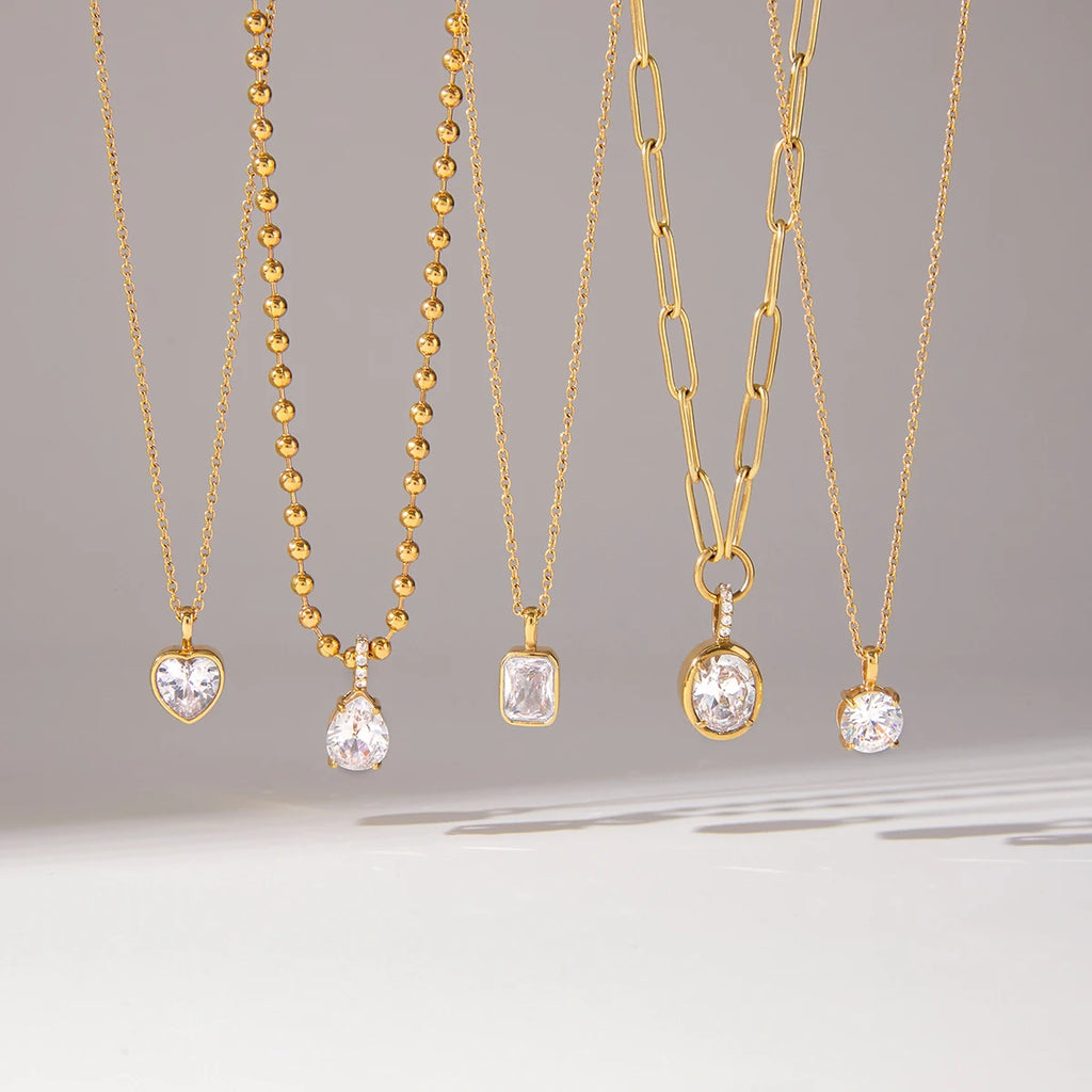 Kika Minimalist White Zircon Geometric Pendant O-Chain Necklace
