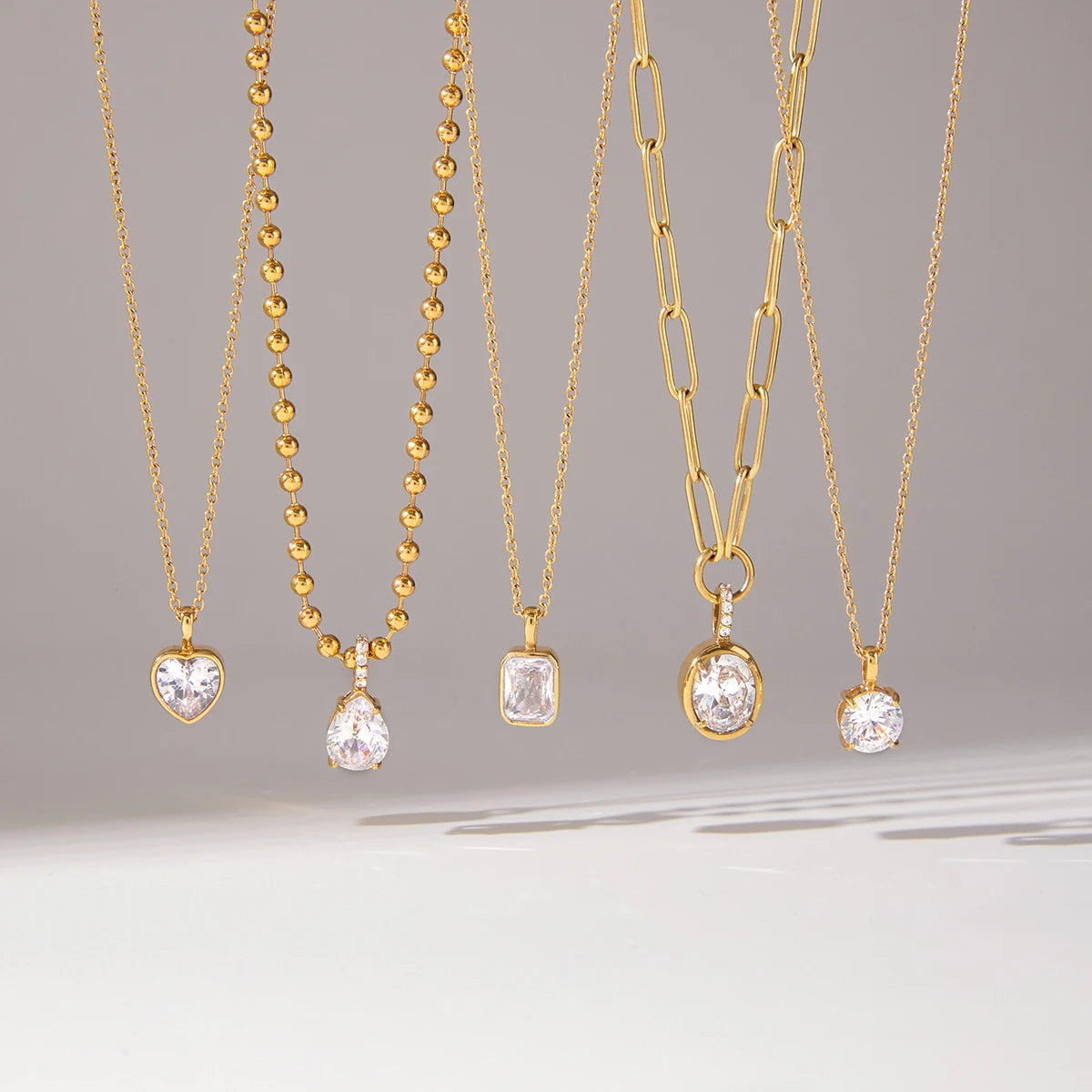 Kika Minimalist White Zircon Geometric Pendant O-Chain Necklace