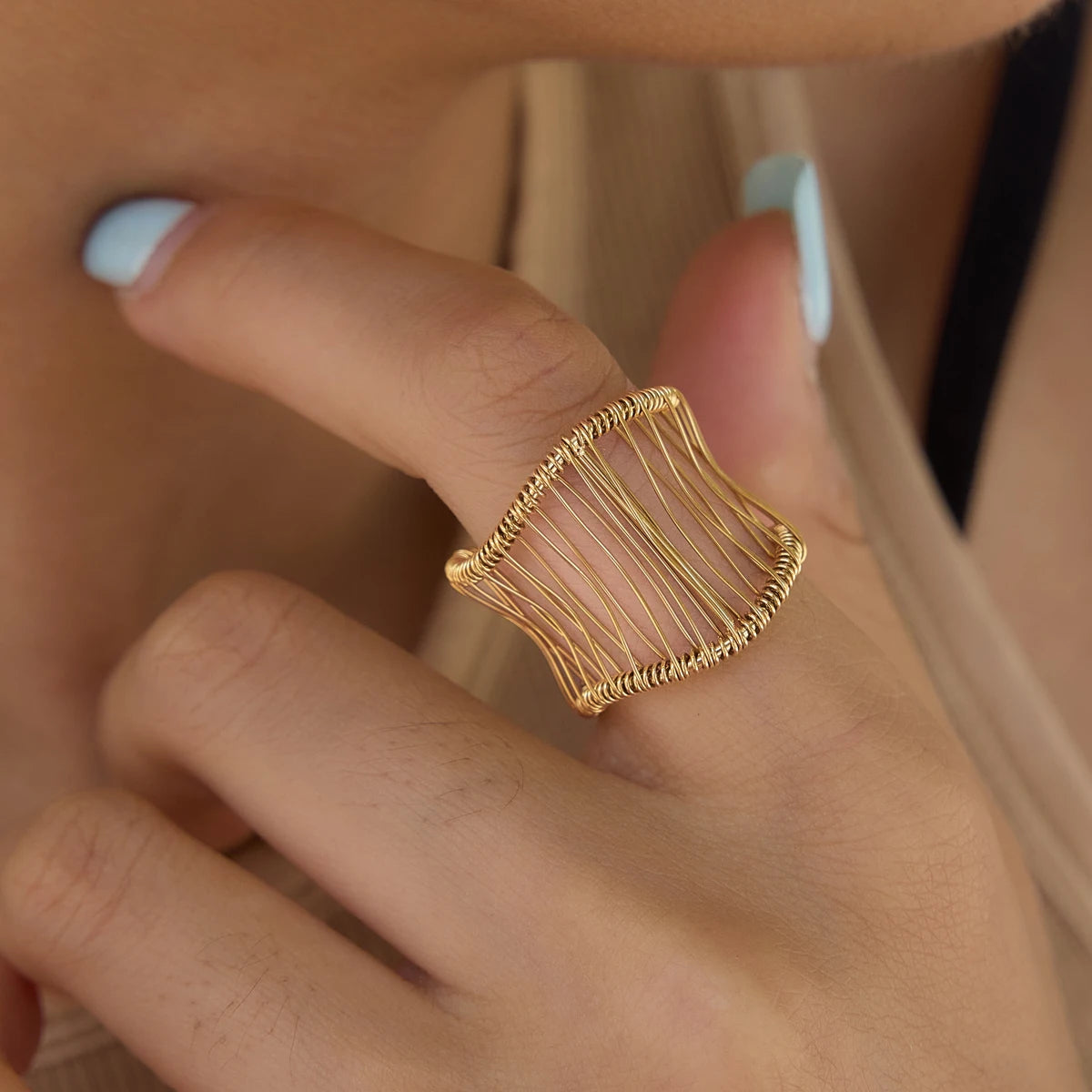 KIKA Multi Layer Hollowed Out Winding Linear Wide Face Bracelet PVD Plated Stainless Steel 316L