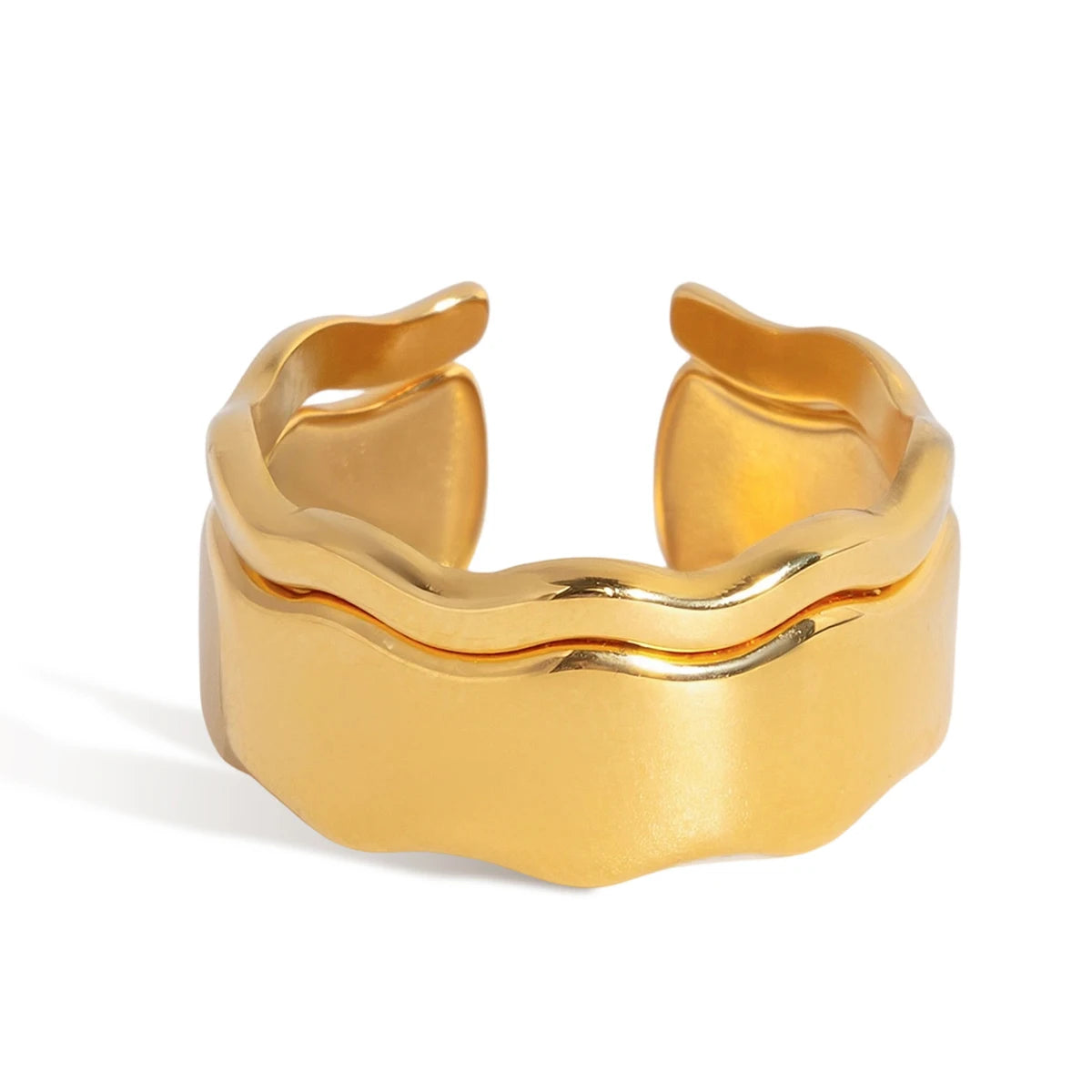 Kika Geometric Wave Shaped Double Layers Open Ring