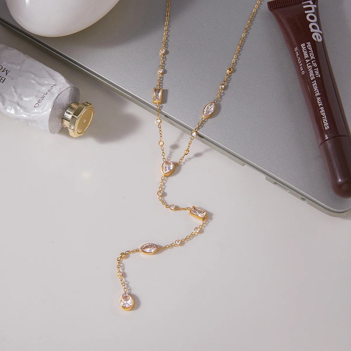 Kika Water Droplet Zircon Y-Shaped Chain O-Chain Necklace