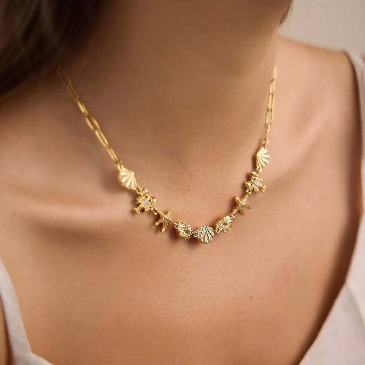 Kika Rhinestone Turtle Lobster Conch Starfish Necklace