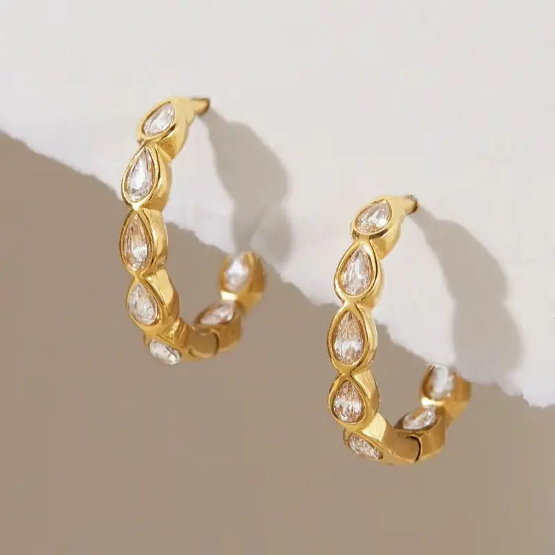 KIKA  Delicate Water Drop Zircon Clip Earrings  18K Gold Plated Stainless Steel 316L