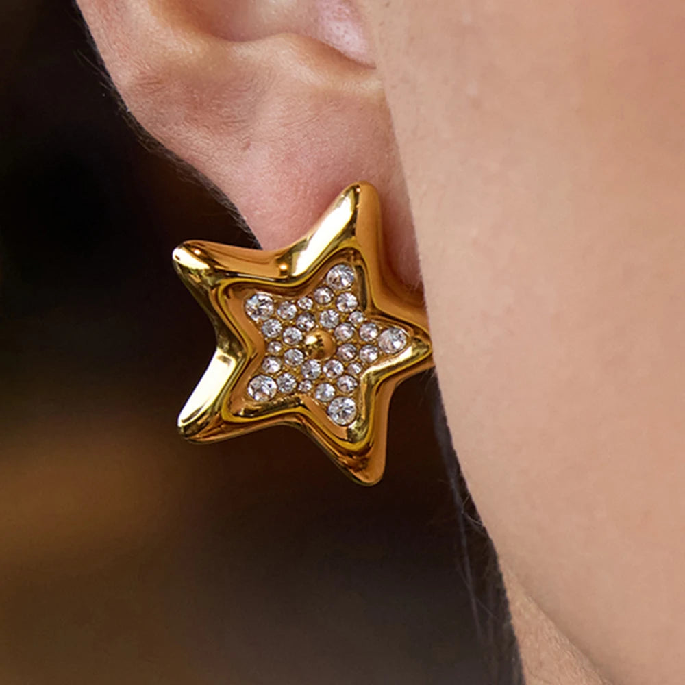 Kika Fashion Niche Designer's Rhinestone Pentagram Ear Studs