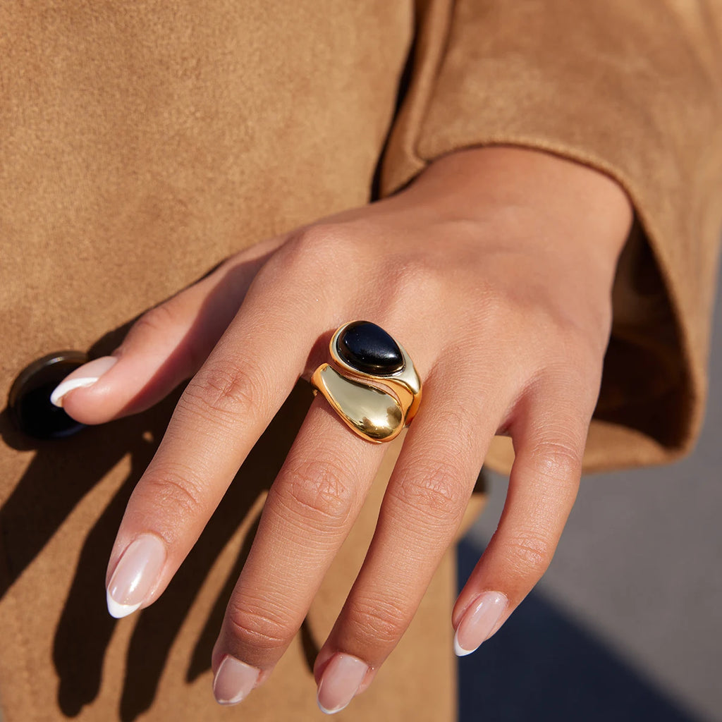 Kika Water Droplet Inlaid Imitation Pearl Asymmetric Opening Ring
