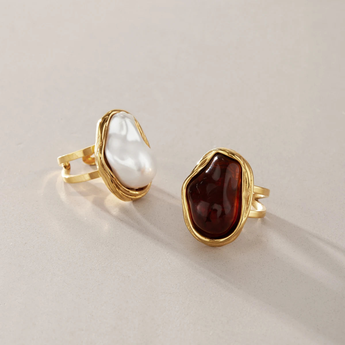 KIKA Chunky Imitation Baroque Pearl Resin Open Rings For Women 18K Gold PVD Plated Stainless Steel 316L