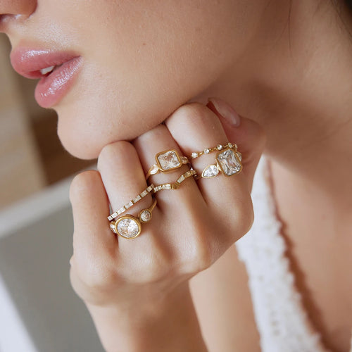 KIKA Classic Geometric Zircon Open Rings For Women Minimalist 18K Gold PVD Plated Stainless Steel Rings Fashion Jewelry Gift