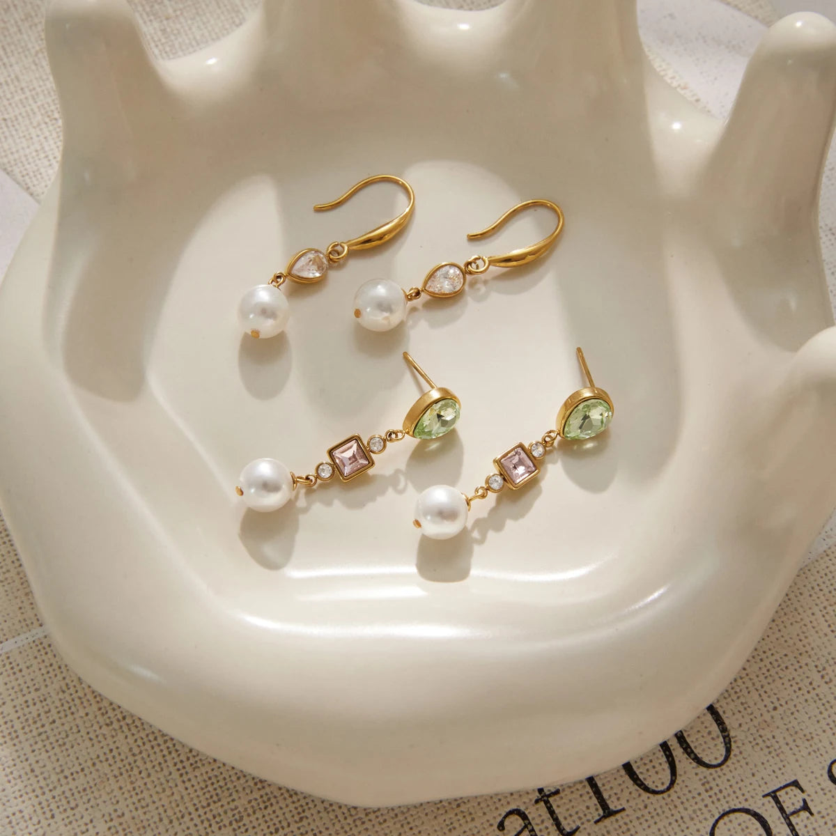 Kika Elegant Imitation Pearl Crystal Drop Earrings For Women 18K Gold PVD Plated Stainless Steel 316L