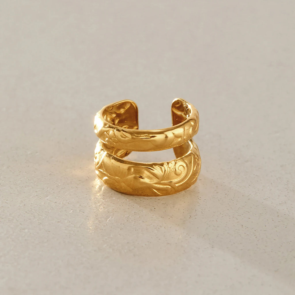 KIKA 1 PC Vintage Double Layer Non-piercing Ear Clip For Women 18K Gold Plated Stainless Steel Earring Fashion Jewelry Gift